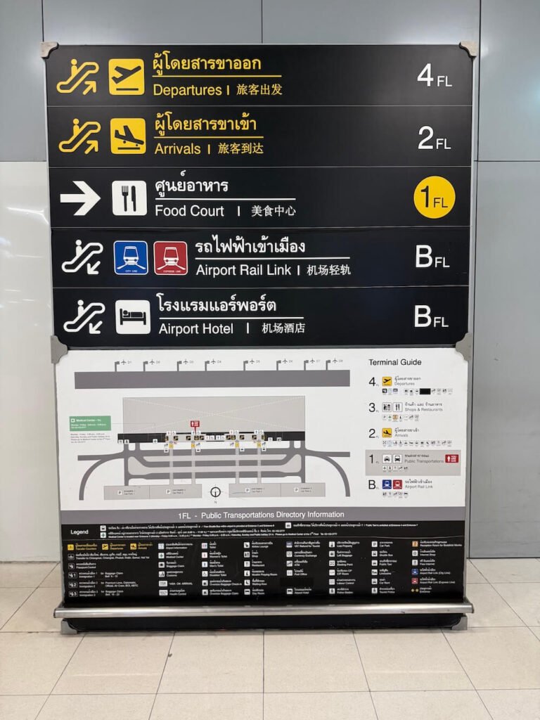 A Bangkok Airport Directory Sign showing what's on which level