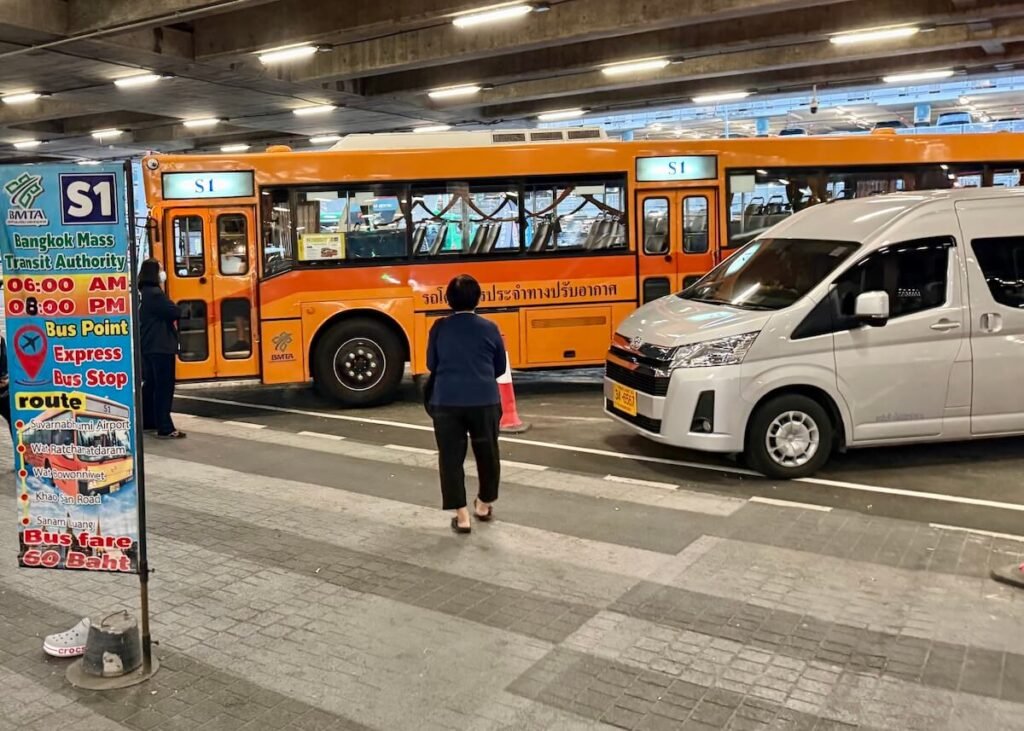 The S1 Bus from Bangkok Airport to Khao San Road leaves from level 1